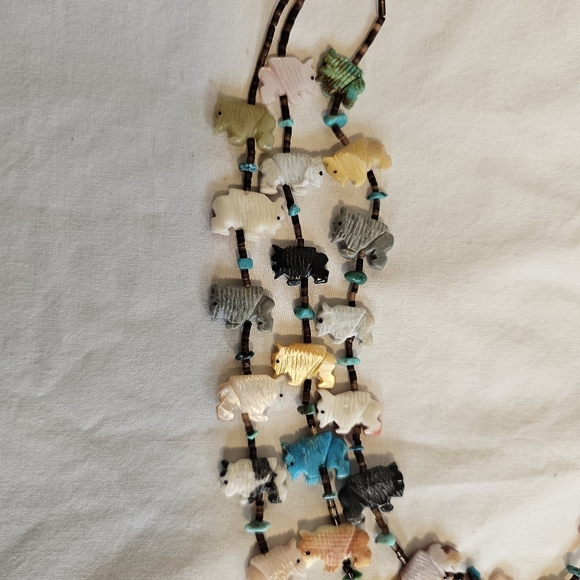 Native American Buffalo Fetish Tiered Necklace Handcrafted Sterling Necklace - Picture 7 of 11